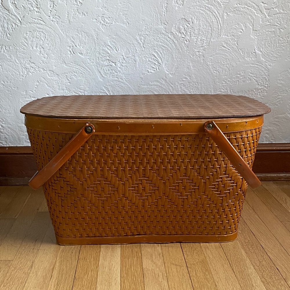 Vintage Woven Picnic Basket with Handles